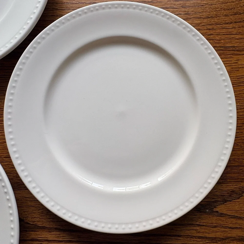Studio Tu white beaded Fine Bone China Otella set of 6 salad plates ~8.5 inches
